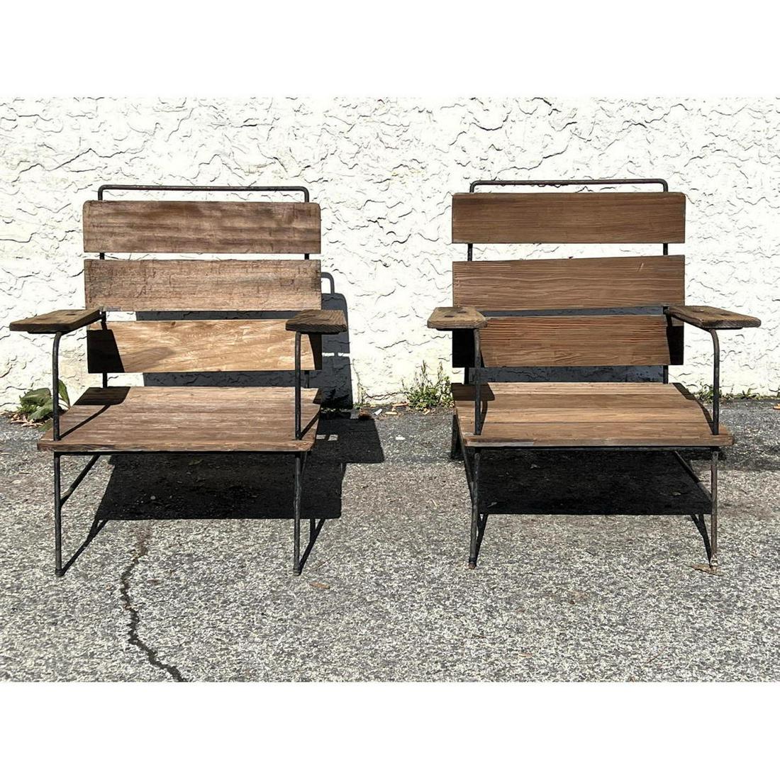Pr Van Keppel Green style cedar and iron lounge chairs. (1 of 9)