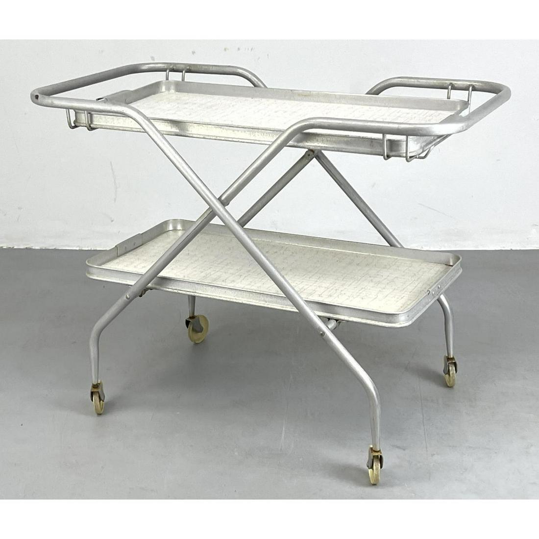 MCM Aluminum Rolling Serving Cart. Two formica Levels: (1 of 9)