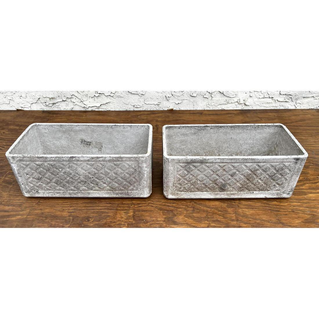 Pr WILLY GUHL for ETERNIT Lattice Design Planters. Mark: Pr WILLY GUHL for ETERNIT Lattice Design Planters. Marked Dimensions: H: 7 inches: W: 15.5 inches: D: 7 inches ---