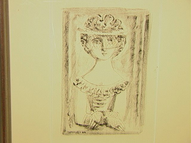 MASSIMO CAMPIGLI Lithograph of Woman wearing veil: MASSIMO CAMPIGLI Lithograph of Woman wearing veiled hat and gloves. Signed & dated in Print. -- Dimensions: Image Size: H: 11.5 inches: W: 8.5 inches --- Condition (General): Framed under Glass Please