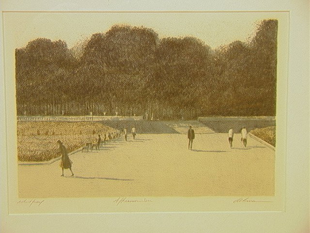 HAROLD ALTMAN (American) Artist's Proof. "Afterno: HAROLD ALTMAN (American) Artist's Proof. "Afternoon Sun". Park Scene.-- Dimensions: Image Size: H: 8 inches: W: 12 inches --- Condition (General): Framed under Glass. Excellent condition. Please conta