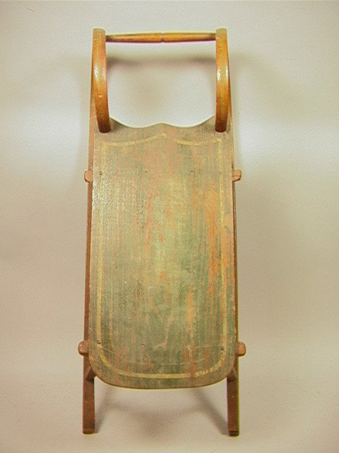 Antique Painted Wood sled. Bent wood with metal r: Antique Painted Wood sled. Bent wood with metal runners.-- Dimensions: H: 11 inches: W: 32 inches: D: 12 inches --- Condition (General): Wear to paint. Please contact us with specific questions about 