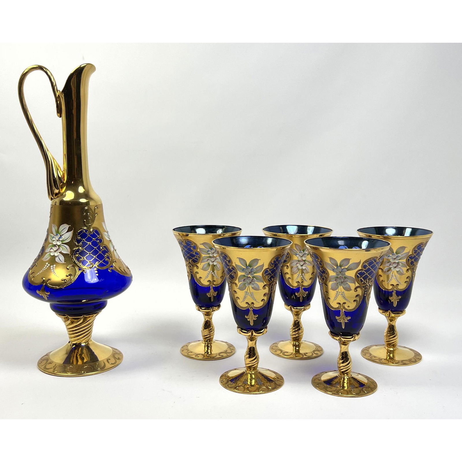 6pc Bohemian Art Glass Decanter Drink Set. Cobalt Blue (1 of 8)
