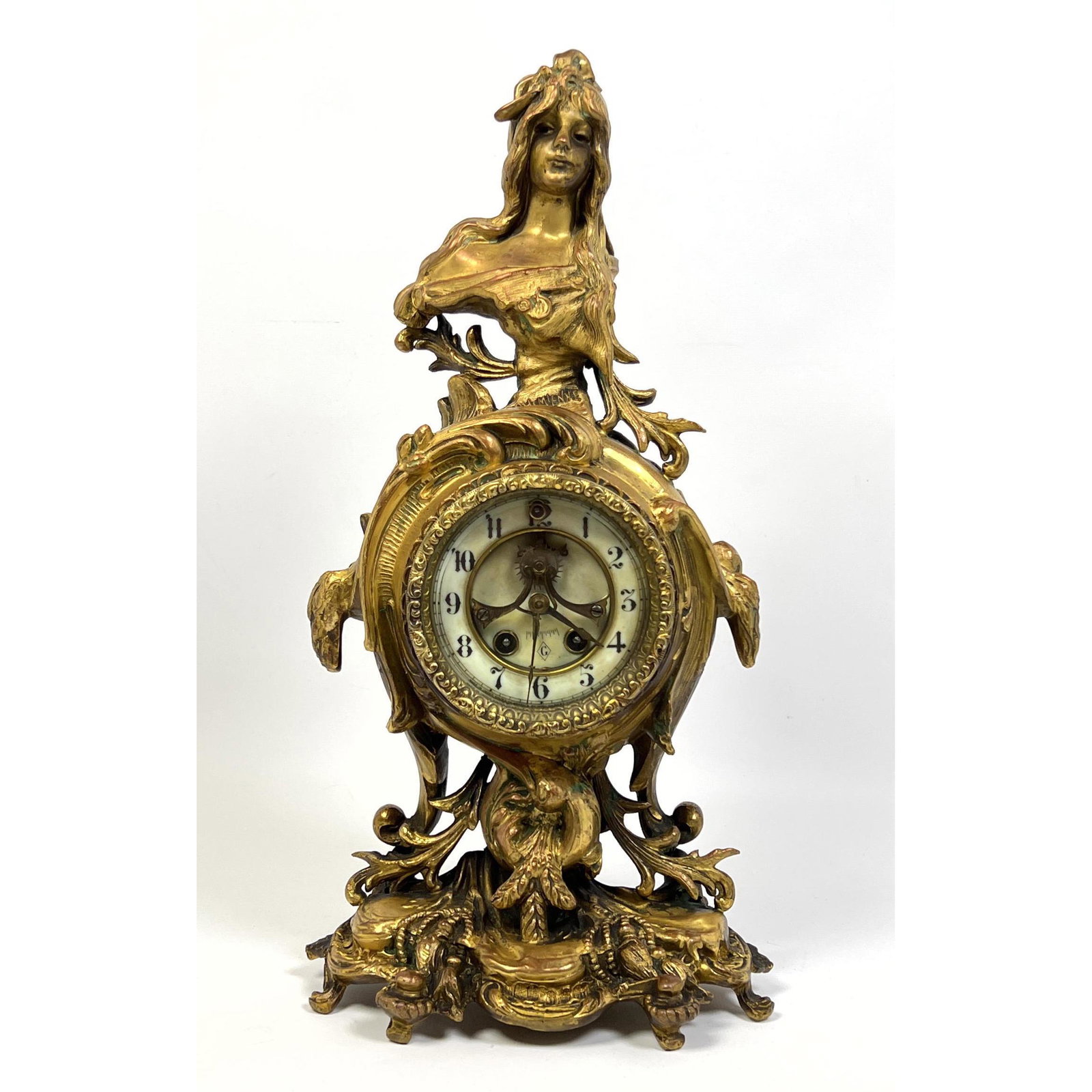 BOHEMIENNE Gilt Bronze Figural Clock. Portrait bust o (1 of 12)