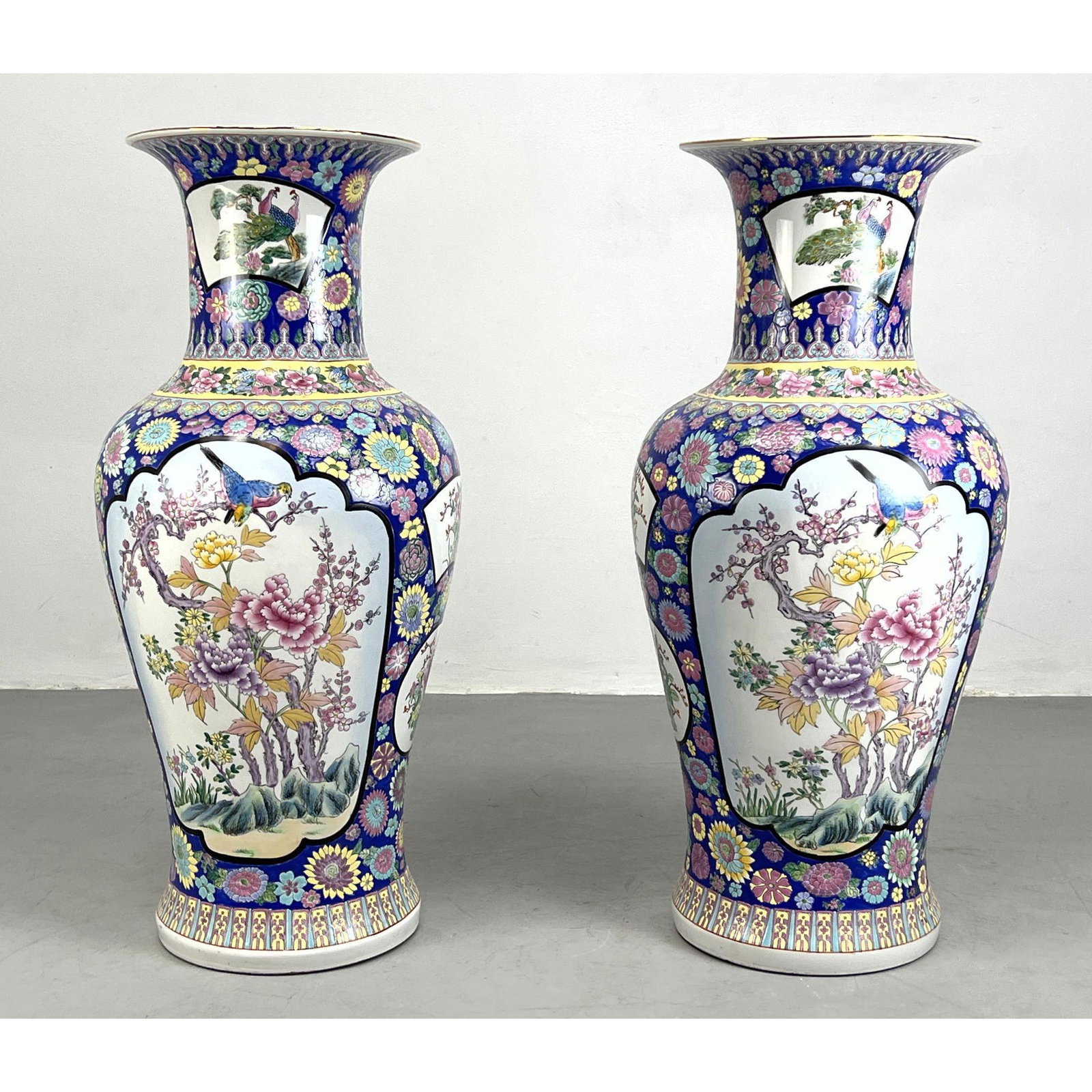 Pair Large Chines Porcelain Floor Vases Urns. Floral an (1 of 11)