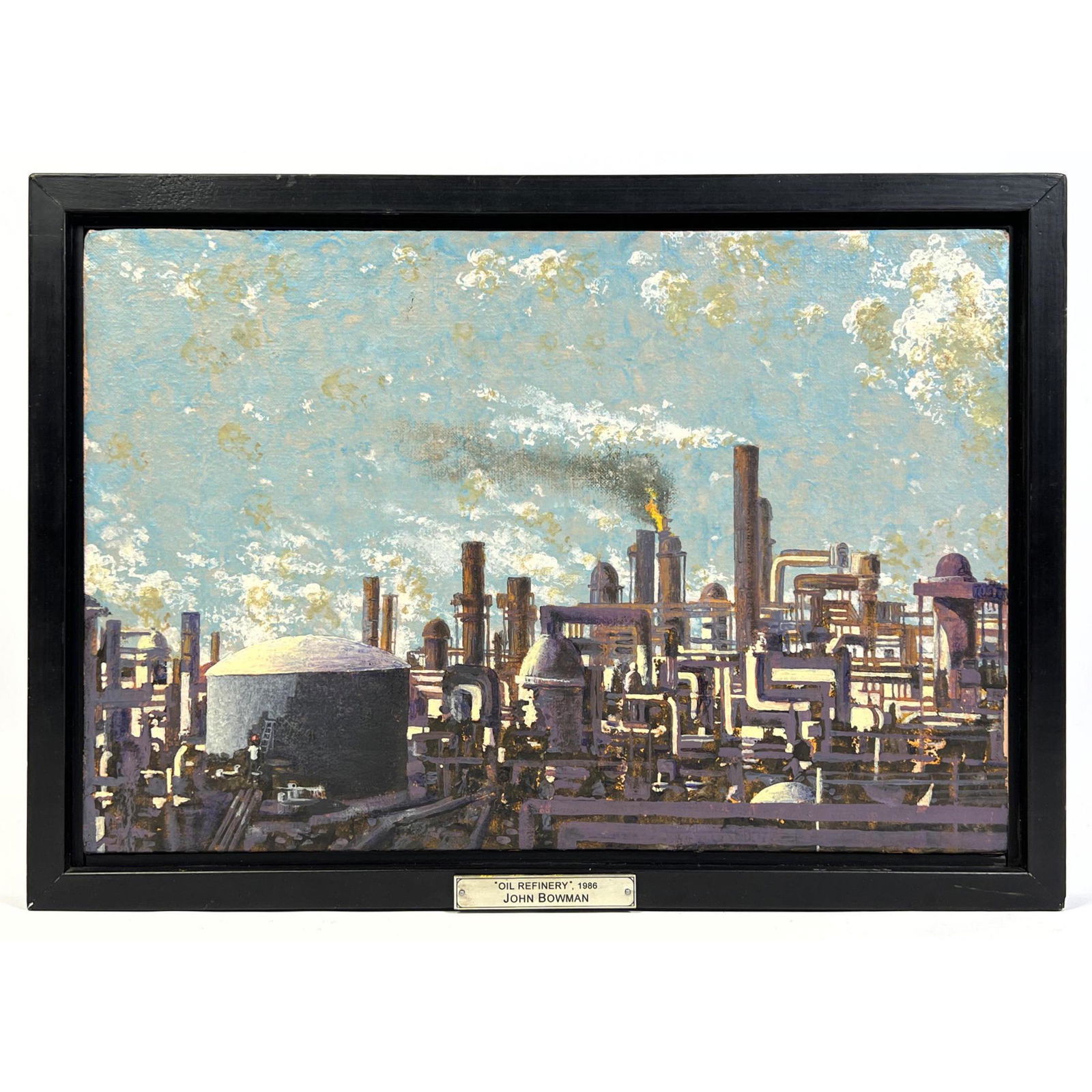 John Bowman Painting on Canvas. Oil Refinery Holly Solo: John Bowman Painting on Canvas. Oil Refinery Holly Solomon Gallery 1986 Dimensions: Image Size: H: 8 inches: W: 12 inches --- -- This painting is from the collection of over 80 works curated by Matthe