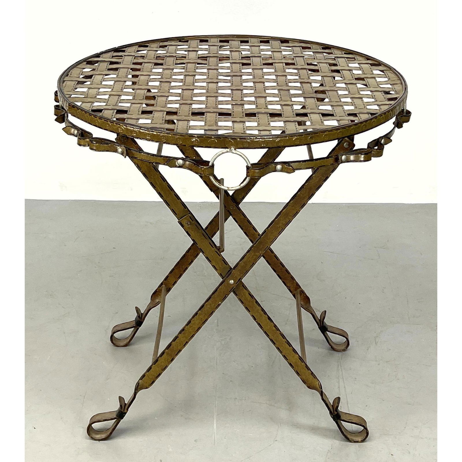 Decorative Iron Strap Form Folding Cafe Table. (1 of 9)