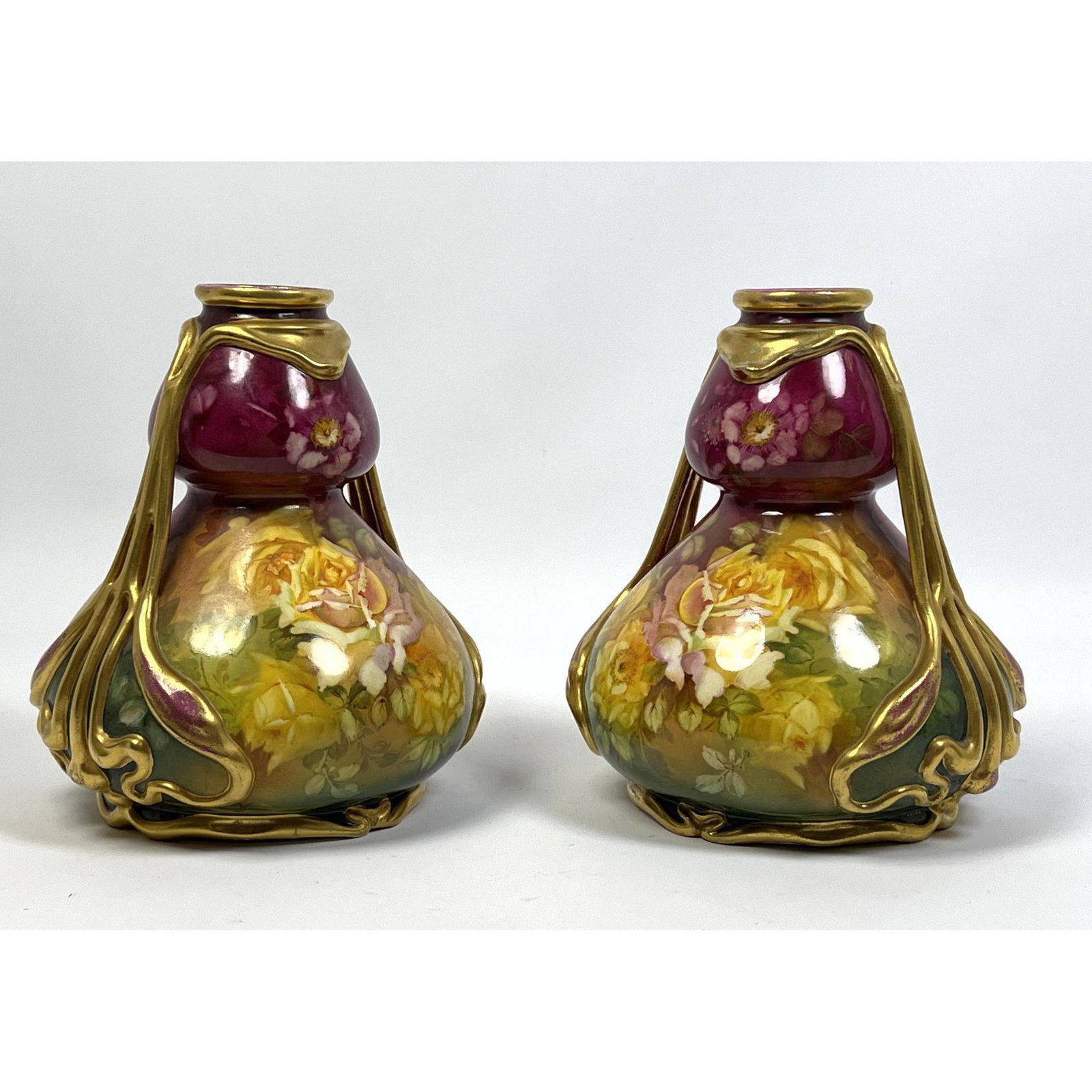 Pr ROYAL BONN Germany Antique Vases. Yellow Roses. Orna (1 of 8)
