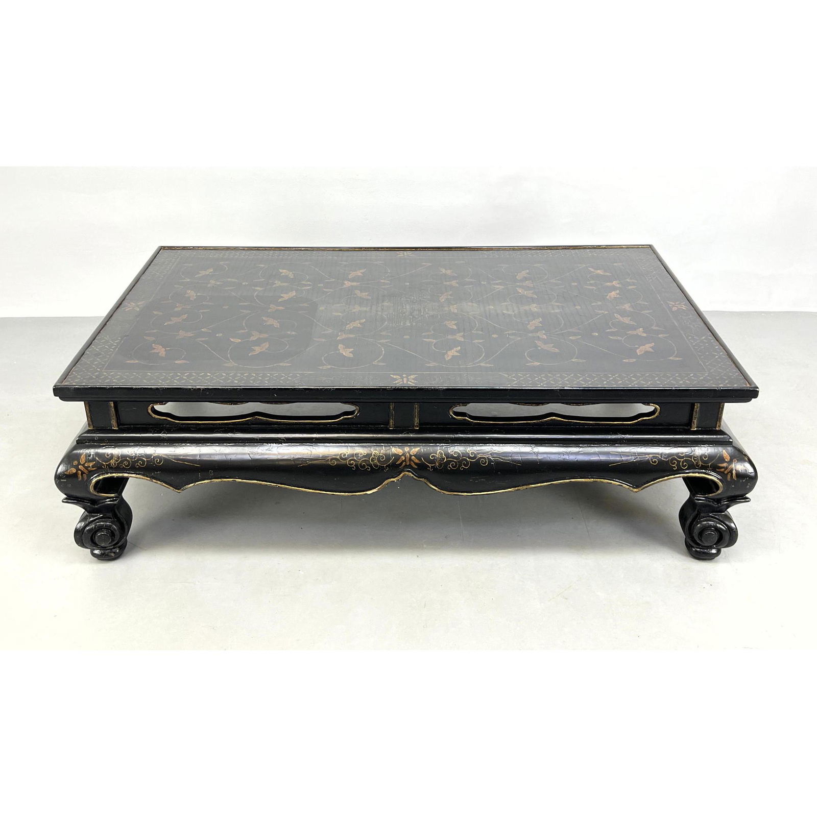 Ebonized Asian style Coffee Table. Decorative Carved Sk (1 of 12)