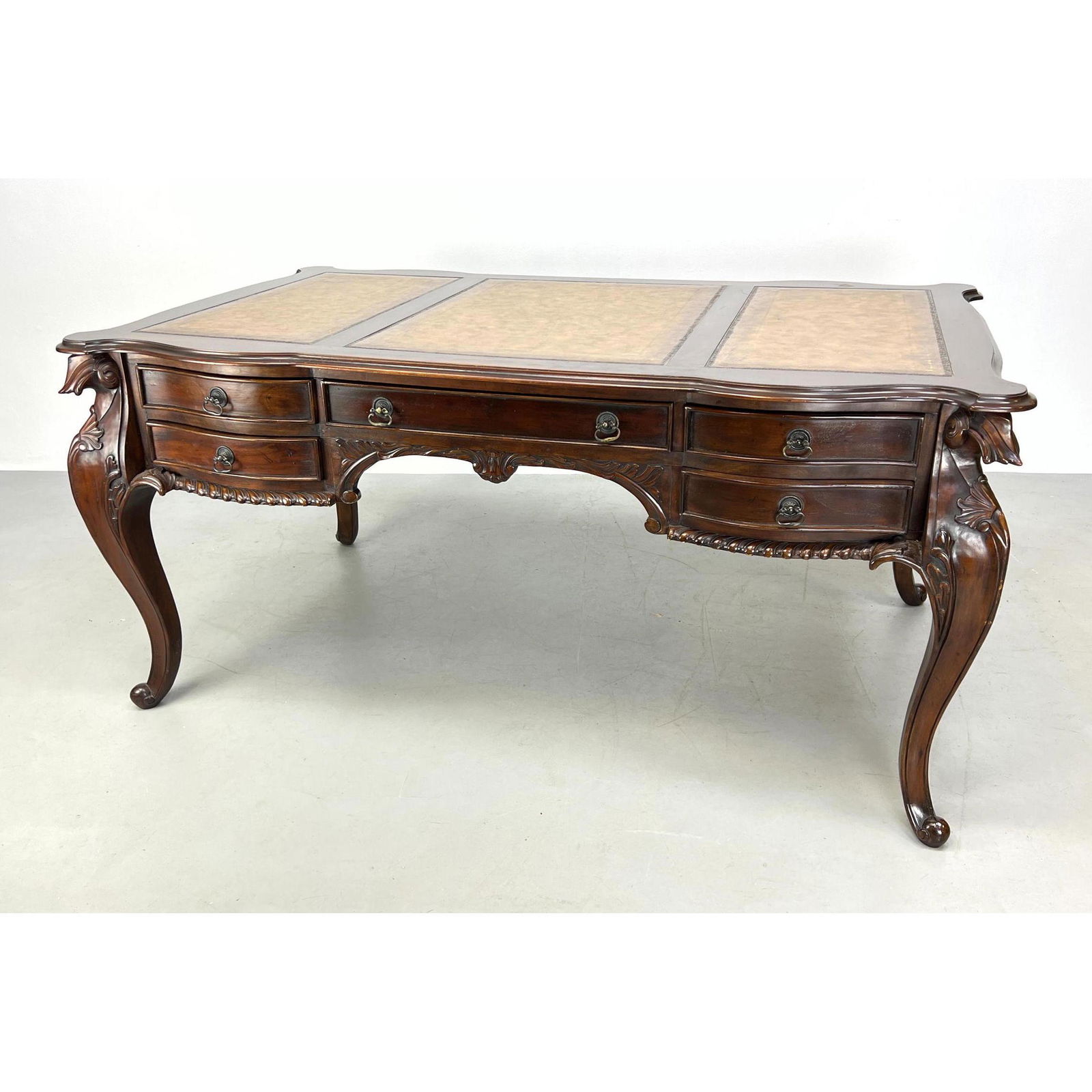 Leather Top Mahogany Desk. Carved Rope Trim and Legs. (1 of 16)