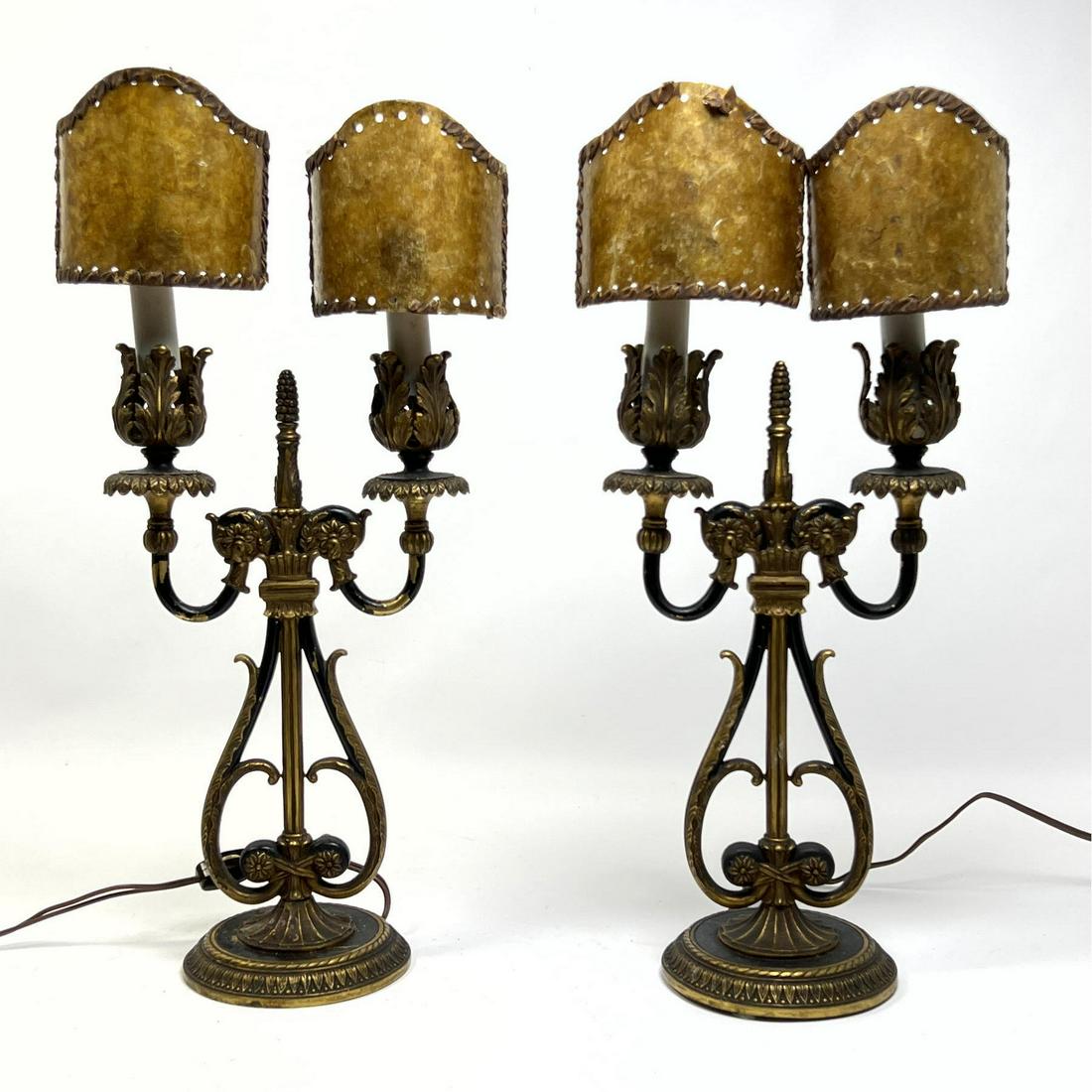 Pr Antique Mica Shade Two Arm Table Lamps. Decorative p (1 of 12)