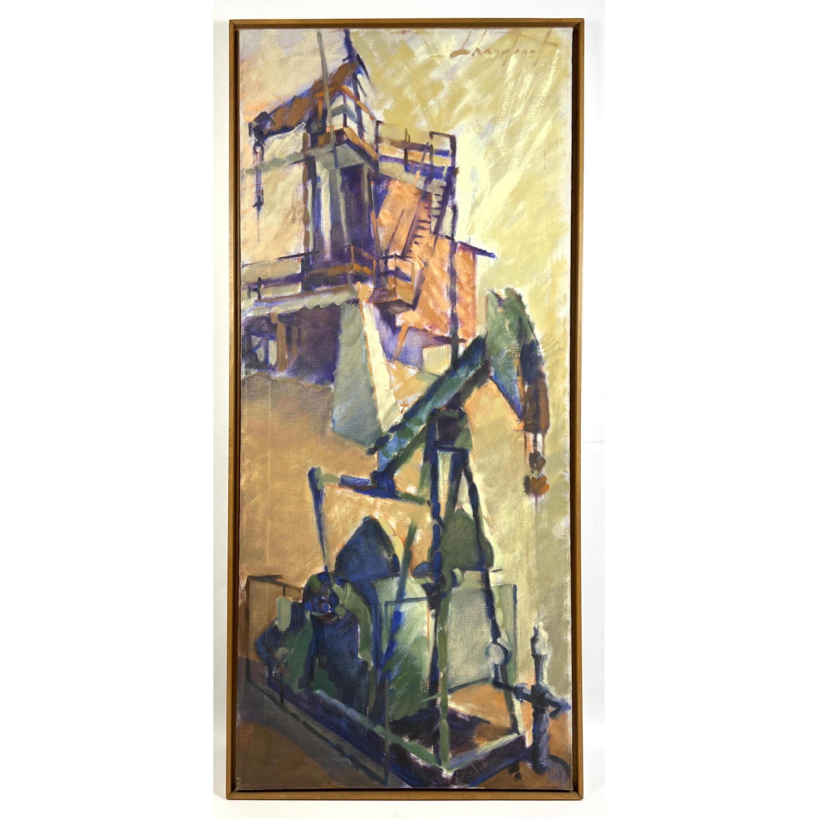 Illegible Signed Painting on Canvas. Los Angelos Oil Rig scene (1 of 10)