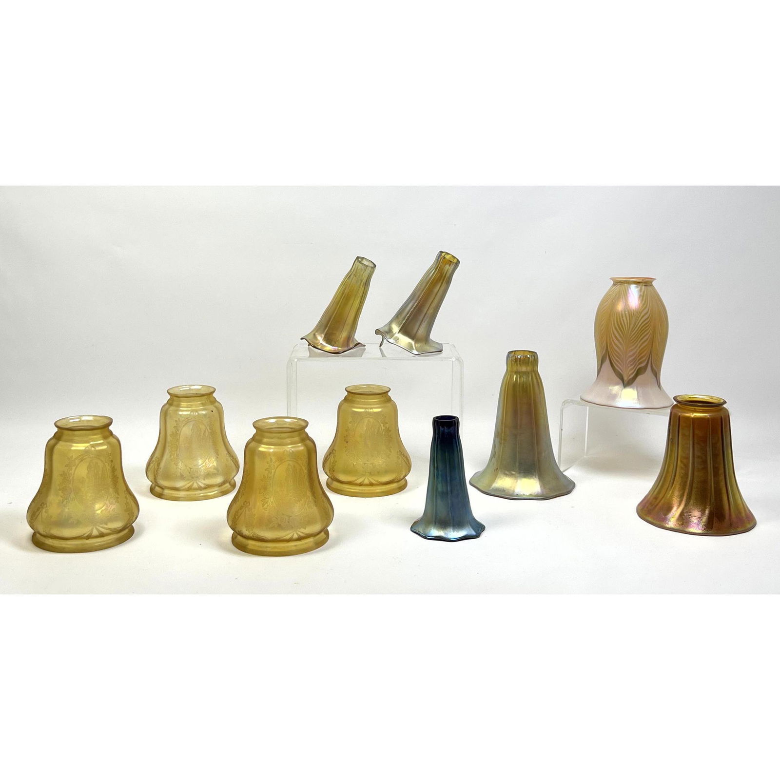 Collection of 10 Art Glass Single Light Shades. Set of (1 of 18)