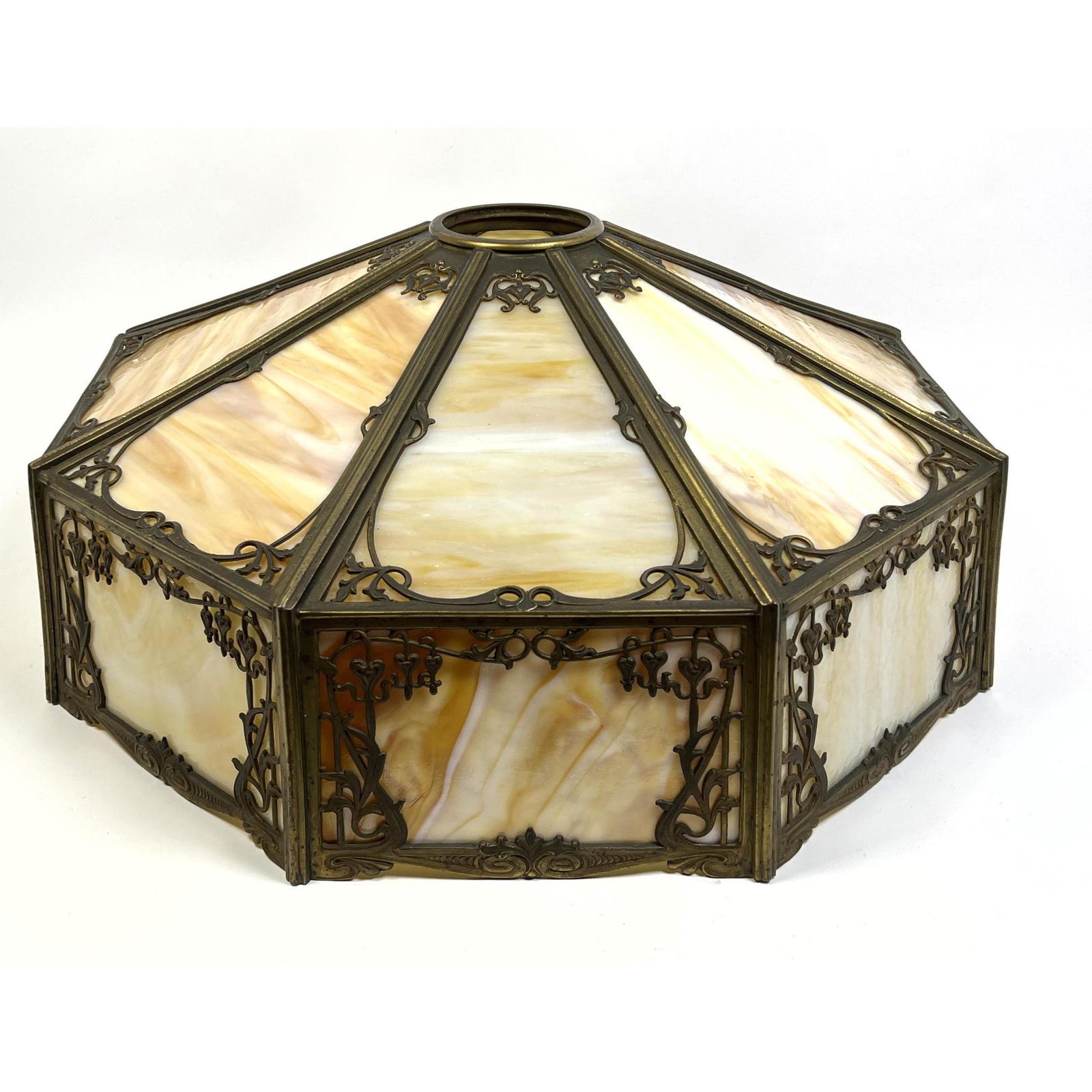 Vintage Slag Glass Metal Frame Lamp Shade. Bleeding hea (1 of 10)