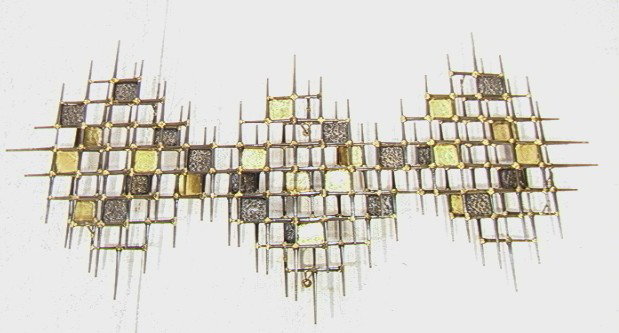 Schmidt Modernist Nail Art Wall Sculpture. Some: Schmidt Modernist Nail Art Wall Sculpture. Some textured panels. Signed. Heavy Construction.-- Dimensions: H: 26 inches: W: 46 inches: D: 4.25 inches --- Condition (General): some small bends. Please 