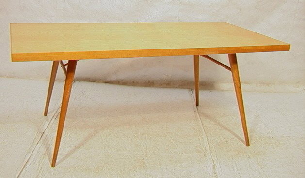 Paul McCobb Rectangular Dining Table with Tapered: Paul McCobb Rectangular Dining Table with Tapered Legs and Angled Stretchers. -- Dimensions: H: 29 inches: W: 72 inches: D: 36 inches --- Condition (General): Dings and spots to legs. Please contact u