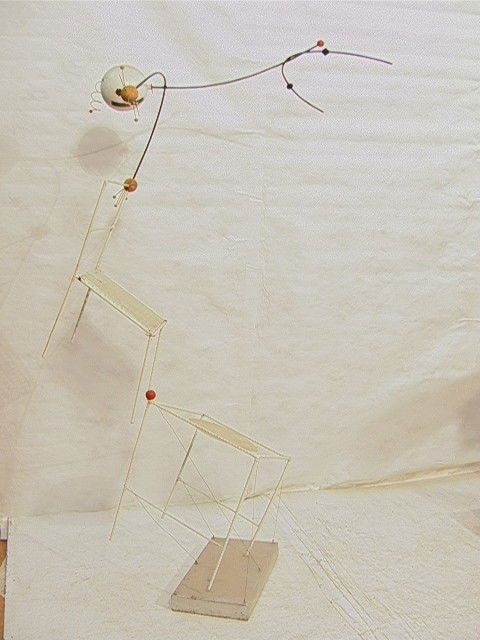 WOLFGANG ROTH "ACROBAT" Metal Sculpture. POP ART: WOLFGANG ROTH "ACROBAT" Metal Sculpture. POP ART Sculpture. Painted Metal & Wood. Acrobat balances on teetering chair sculpture. American Artist. Unsigned. WOLFGANG ROTH, German American, 1910-1988. I