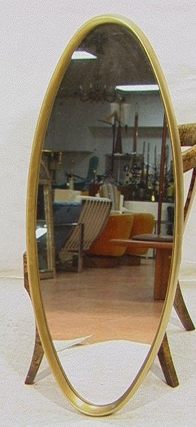 Decorator Oval Mirror with Gold Painted Frame.: Decorator Oval Mirror with Gold Painted Frame.-- Dimensions: H: 48 inches: W: 18.5 inches: D: 2 inches --- Please contact us with specific questions about condition, not visible in the photos. --- US