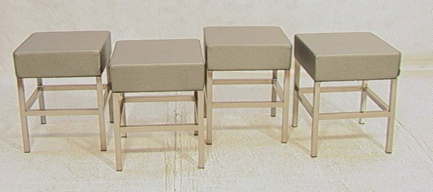 Set 4 Contemporary Square Chrome Base Stools Otto: Set 4 Contemporary Square Chrome Base Stools Ottomans. Made in Italy. Square Tube Construction. PEDRALI.-- Dimensions: H: 19.5 inches: W: 16 inches --- Condition (General): Like New. Please contact us