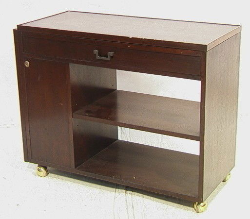 DUNBAR Slate Top Drop Side Server Bar Cart. Dark: DUNBAR Slate Top Drop Side Server Bar Cart. Dark Wood Cabinet with Bronzed Metal Handle. Drop side opens to reveal side compartment. Dunbar D Tag. -- Dimensions: H: 29 inches: W: 37 inches: D: 16 inch