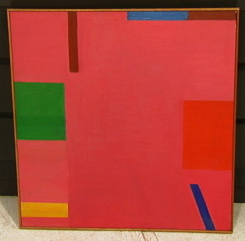 STUART EGNAL Oil Canvas "PINK STILL LIFE" Paintin: STUART EGNAL Oil Canvas "PINK STILL LIFE" Painting. Exhibition Label. Unsigned.STUART M. EGNAL (Philadelphia Artist), 1940-1966. In a life too brief, Mr. Egnal created art passionately and prolificall