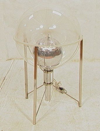 FIBER OPTIC 70's Modern Lamp with Terrarium style: FIBER OPTIC 70's Modern Lamp with Terrarium style Lucite Dome Case. Chrome Tripod Base. Looks like a Rocket Launch. -- Dimensions: H: 37 inches: W: 22 inches --- Condition (General): Pressure crack to