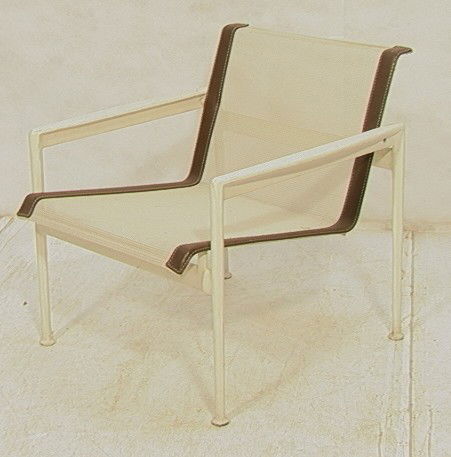 RICHARD SCHULTZ Lounge Arm Chair. White Mesh Fabr: RICHARD SCHULTZ Lounge Arm Chair. White Mesh Fabric on White Painted Frame. -- Dimensions: H: 26 inches: W: 26 inches: D: 27 inches --- Condition (General): Some losses to white paint on frame. Very G
