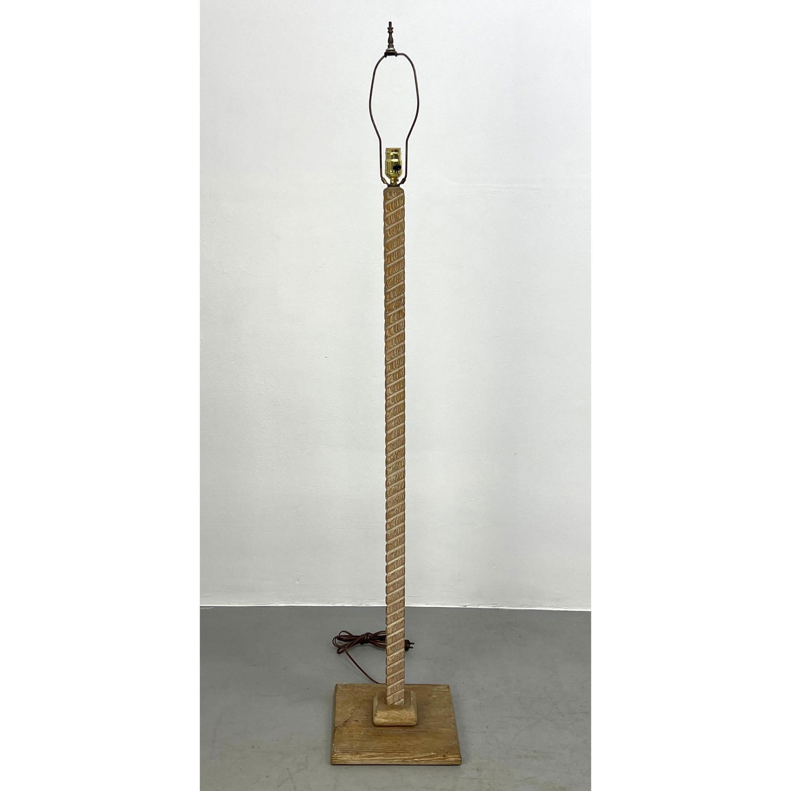 JEAN-MICHEL FRANK Style Floor Lamp. Limed Cerused Oak. Carved Column. (1 of 7)