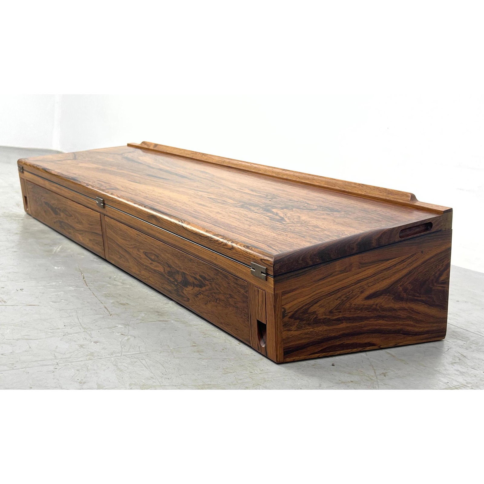 HOVMAND OLSEN Rosewood Floating Wall Desk Shelf with Drawers.  Flip Top. Pull out support bars. (1 of 8)
