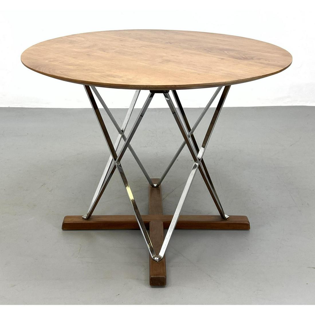 Cherry Wood Top Chrome X Base Table. Unusual design. (1 of 8)