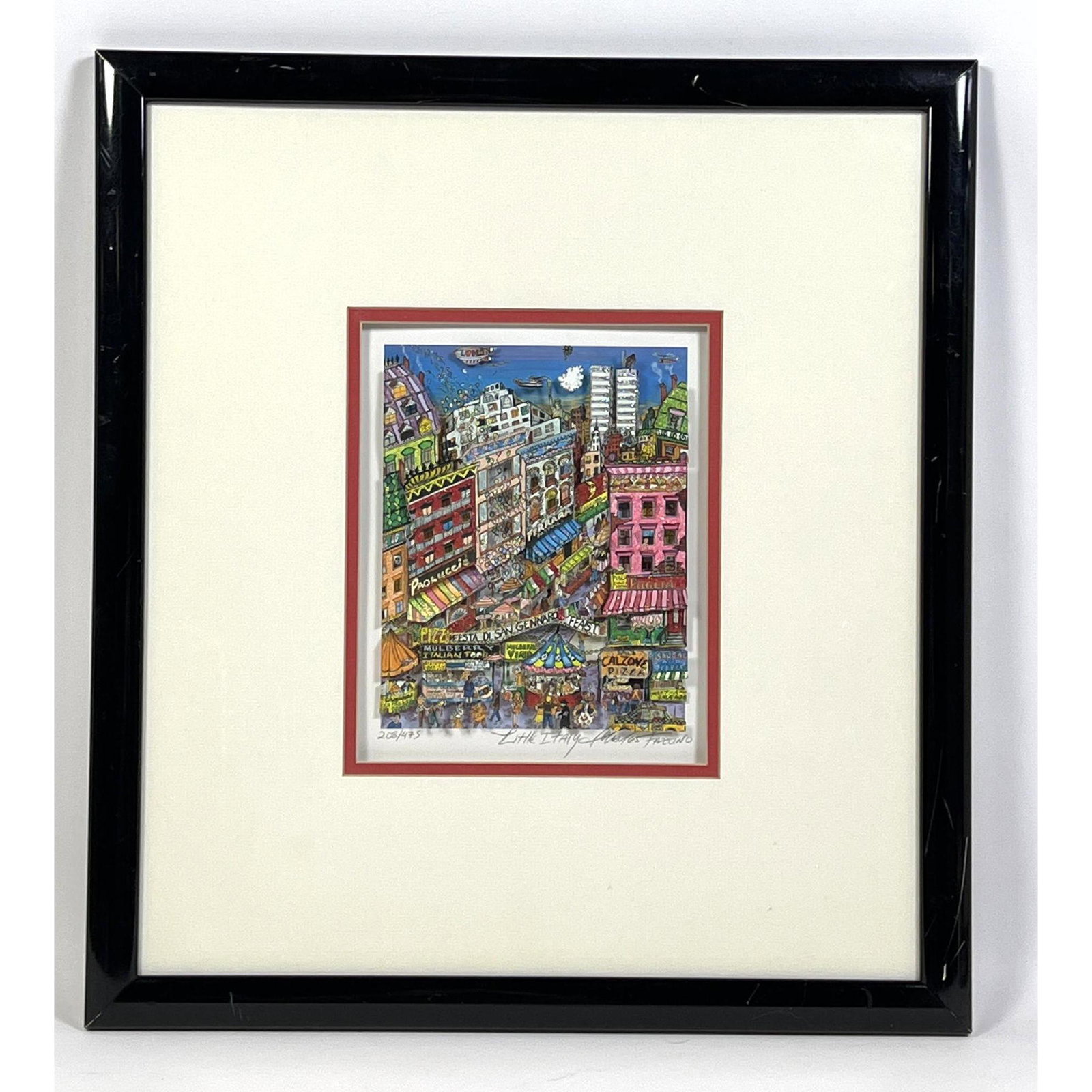 CHARLES FAZZINO "Little Italy" 3D Art. 3D Color Silkscreen. Pencil Signed; 208/475. Also has Hand il (1 of 10)