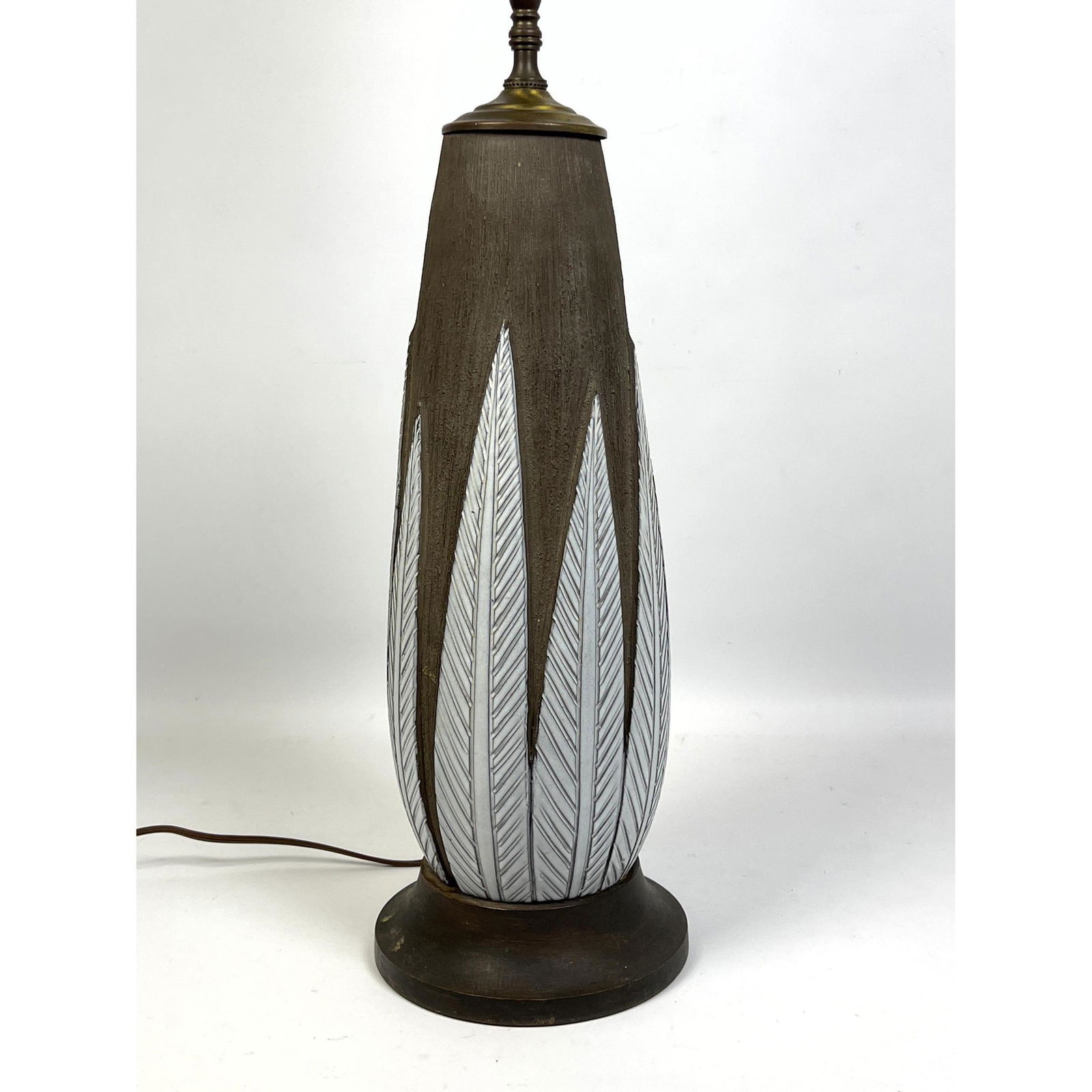 Anna-Lisa Thomson Art Pottery Table Lamp. Long White Glazed Leaf Elements.: Anna-Lisa Thomson Art Pottery Table Lamp. Long White Glazed Leaf Elements. Dimensions: H: 32 inches: W: 6.5 inches: D: 6.5 inches ---