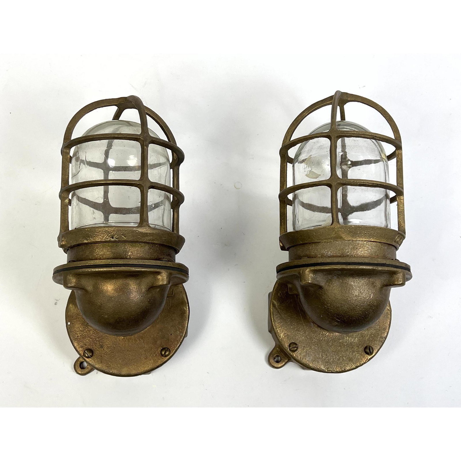 Pair of Bronze Cage Form Ship Light Lanterns. (1 of 10)