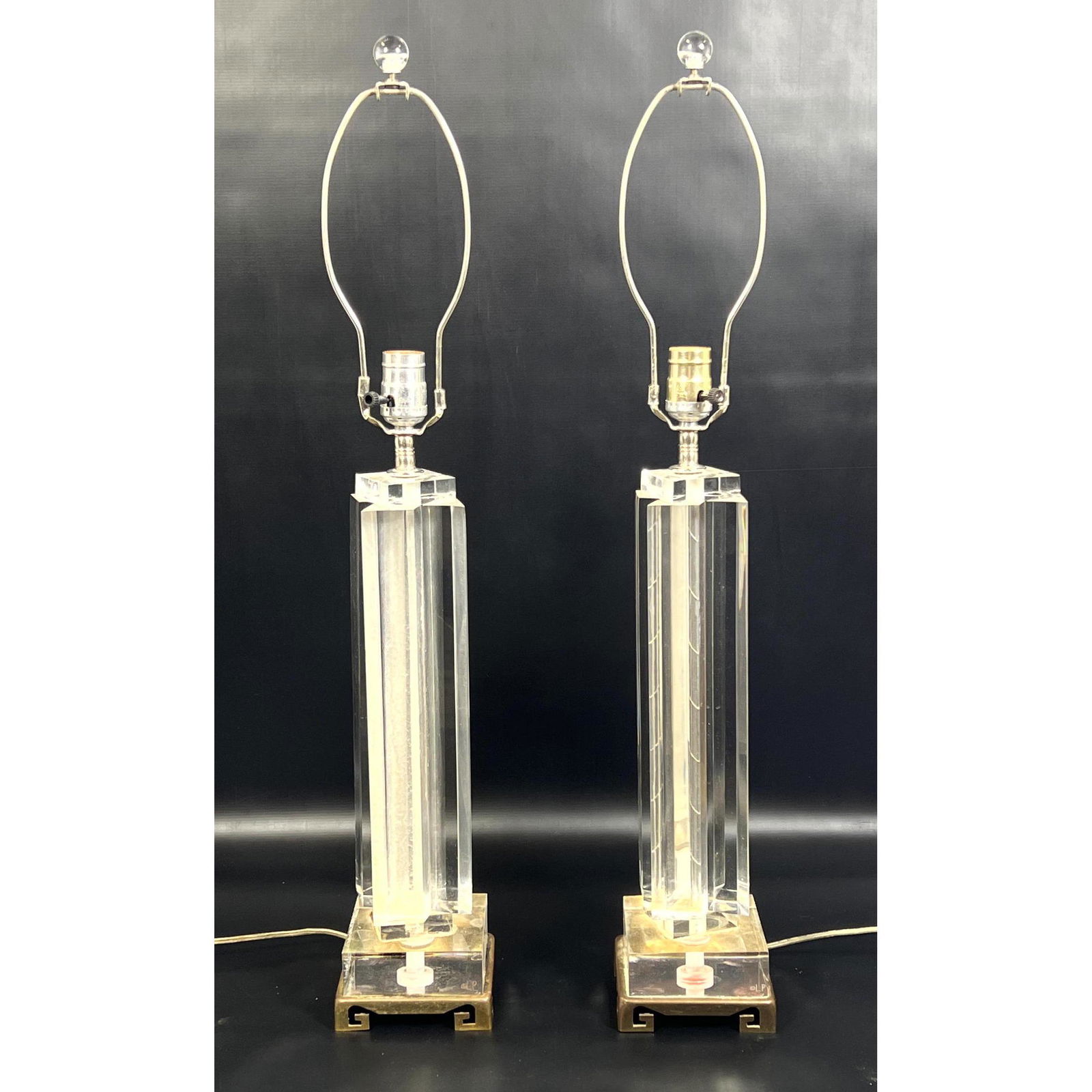 Pair LES PRISMATIQUES Lucite Table Lamps. Measurement does not include harp (1 of 12)
