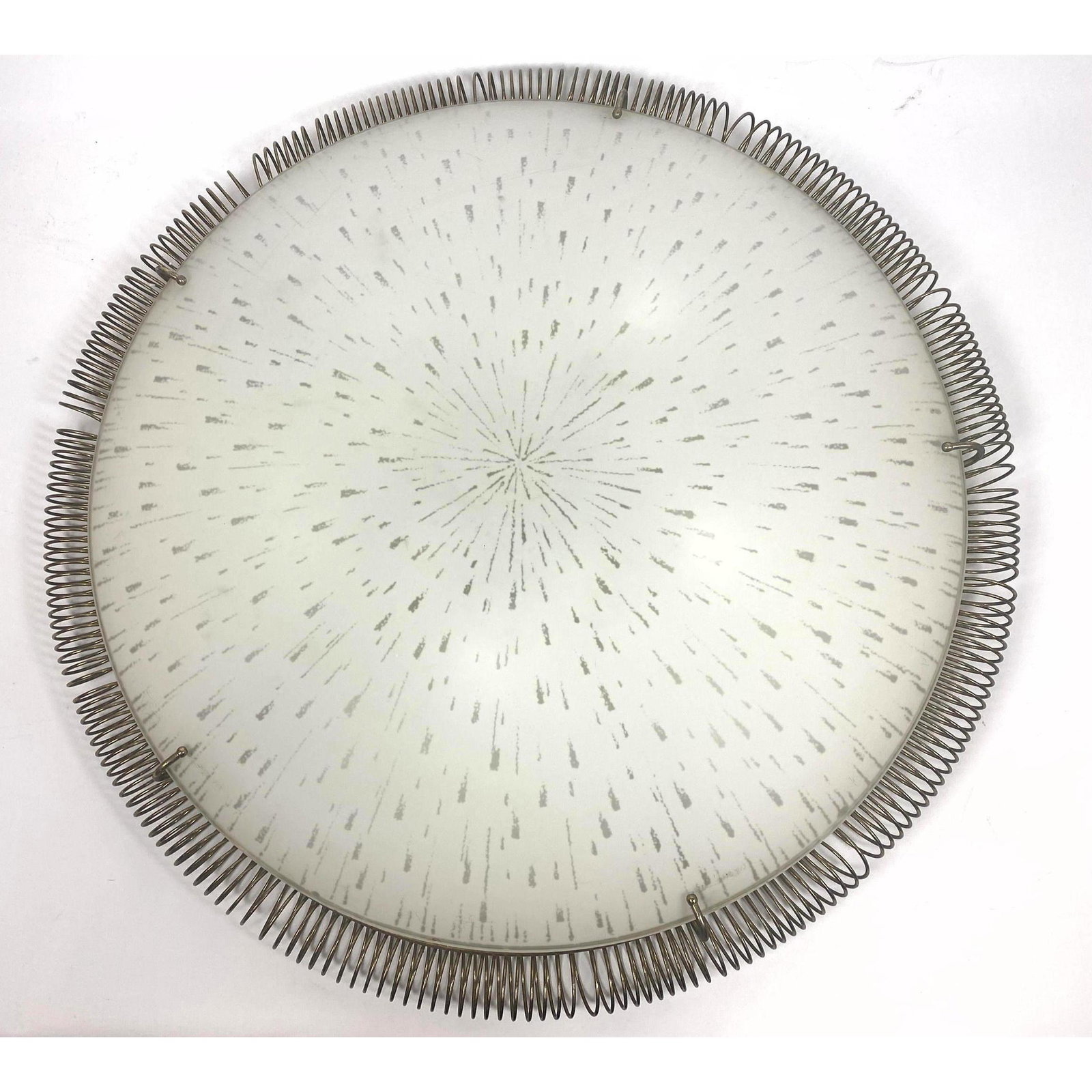 Lightolier style Brass Coil Frosted Glass Ceiling Light. Saucer form ceiling mount light. Shade with (1 of 8)