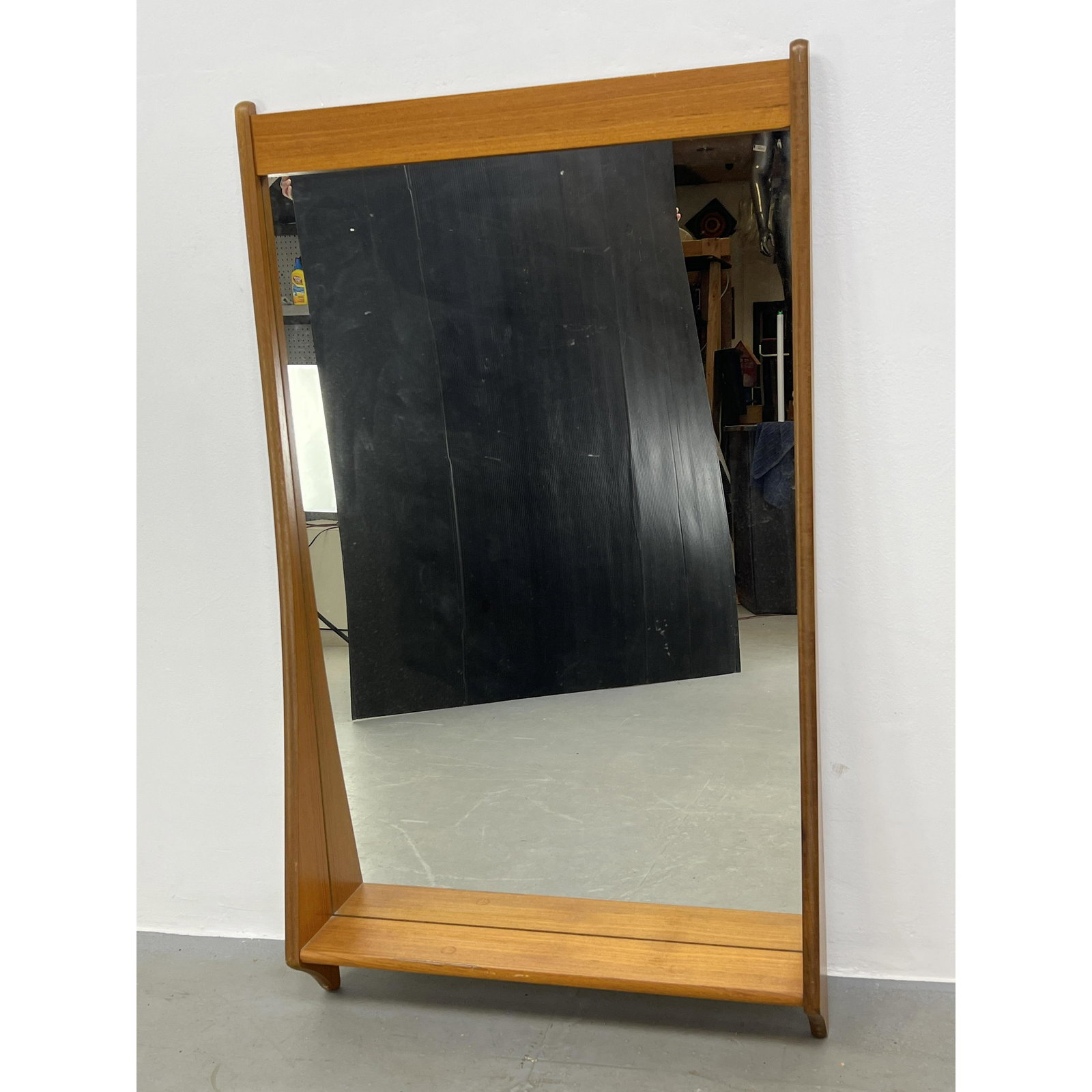 Pedersen Hansen Danish Modern Teak Mirror.  Hanging Mirror Wall Shelf. Sloped sides support small sh (1 of 6)