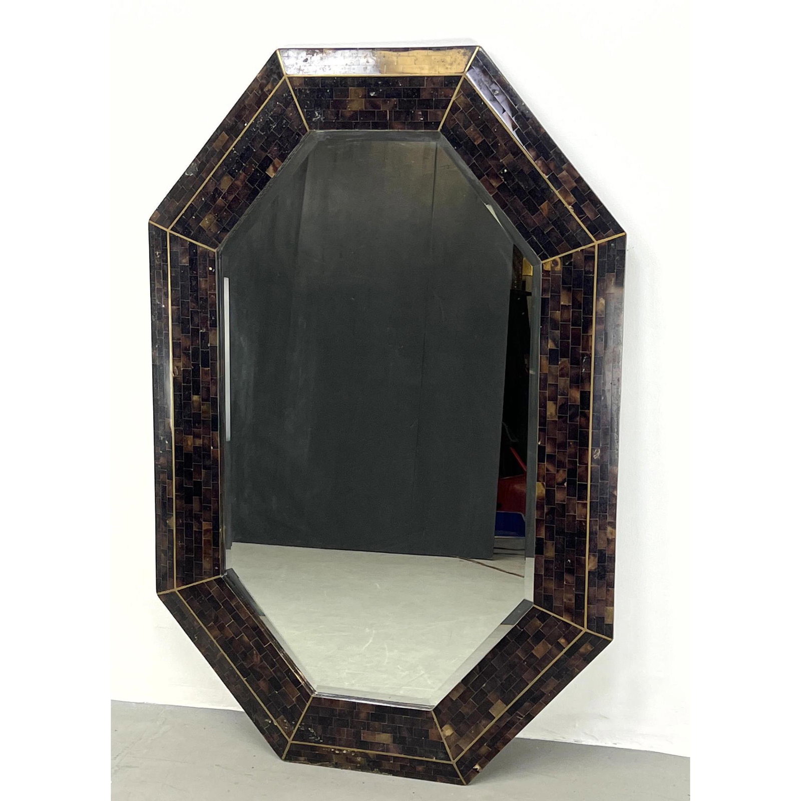 Large Maitland Smith Tessellated Horn Wall Mirror.  Brass accent. (1 of 11)