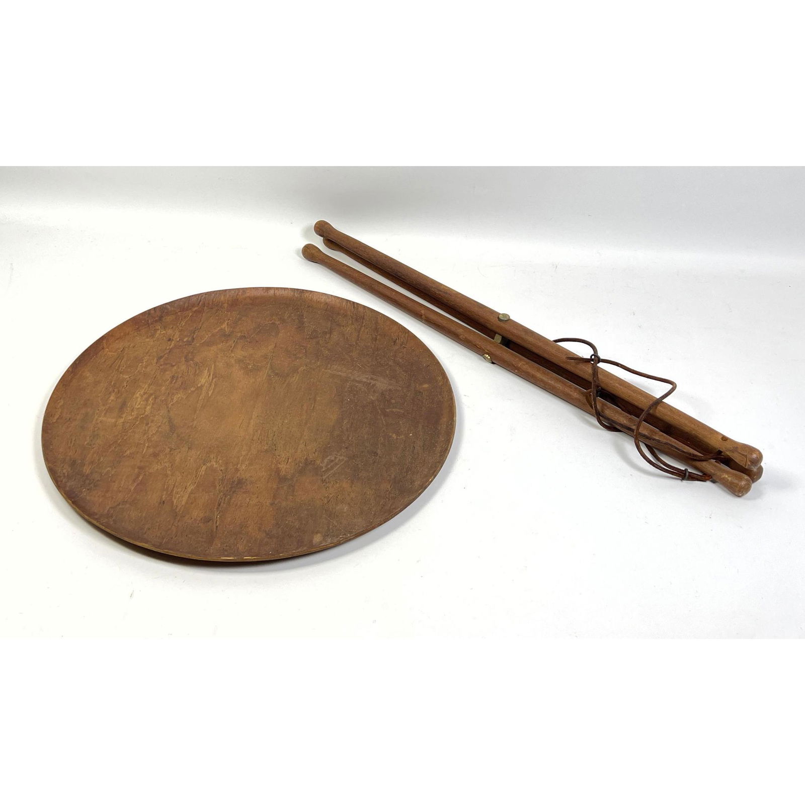 ARY FANERPRODUKTEI Swedish Safari style Table. Portable Round Side Table. Wood top with three collap (1 of 14)