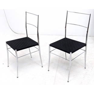 PR Anton Lorenz style chrome chairs Gio Ponti Style Chrome & Woven Side Chairs. Newly upholstered.: PR Anton Lorenz style chrome chairs Gio Ponti Style Chrome & Woven Side Chairs. Newly upholstered. Dimensions: H: 34 inches: W: 16 inches: D: 17 inches ---