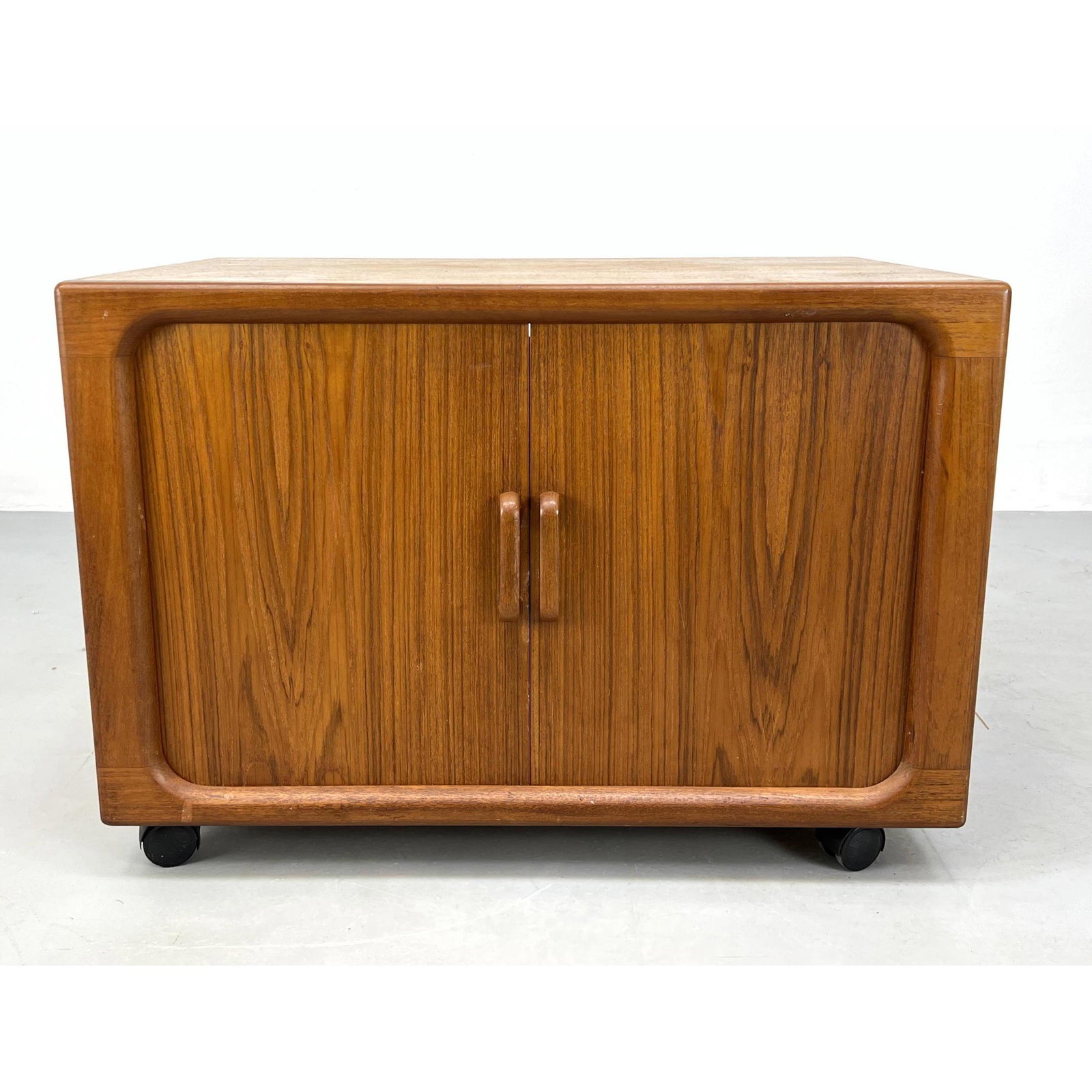 Danish Modern Teak rolling Server Cabinet.  Tambour doors. Entertainment stand. (1 of 15)