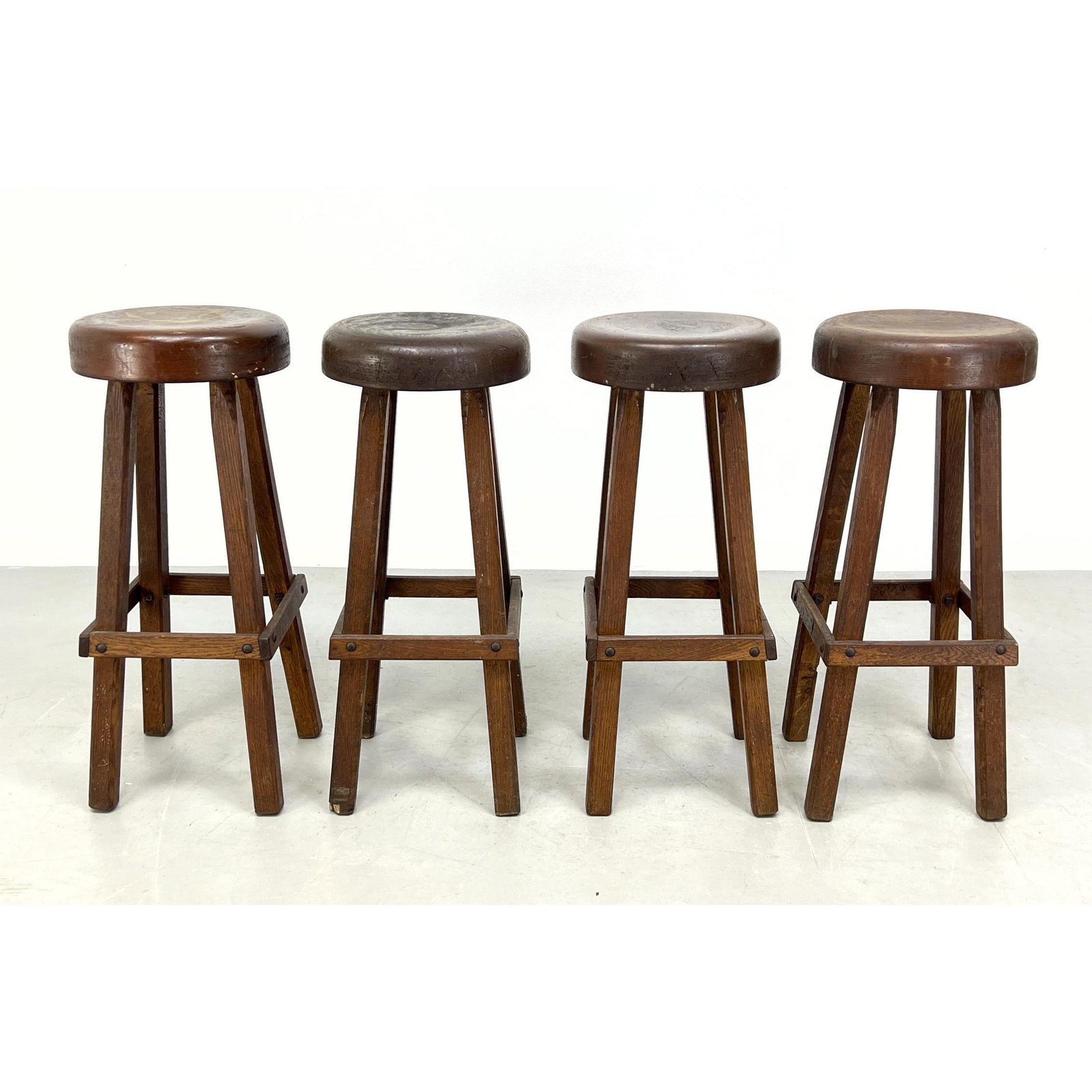 Set 4 Rustic Bar Stools with Thick Round Tops. French style. (1 of 10)