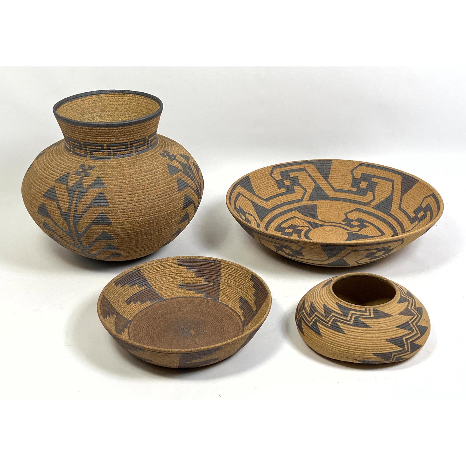 4pcs DAVID SALK Southwest American Indian Pottery. Most signed.  Made to resemble  Apache Basketry O (1 of 12)