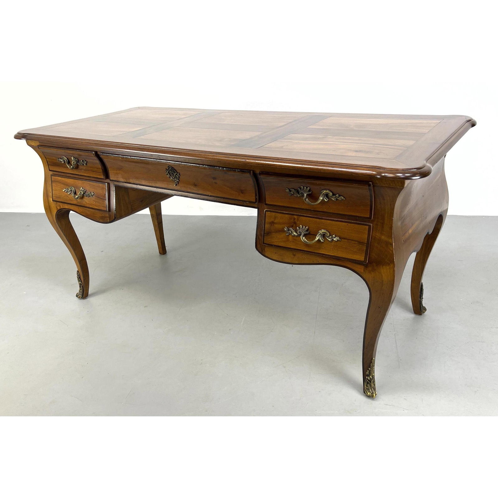Vintage country French Style Desk. Cabriole legs with metal mounts. Pull out shelf. (1 of 14)