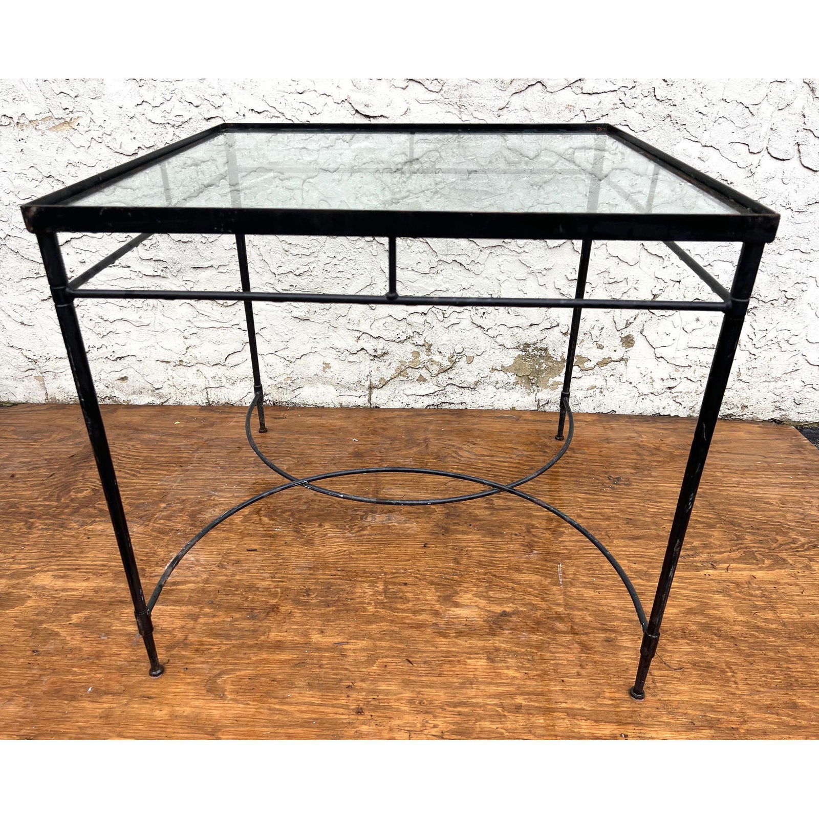 MARIO PAPPERZINI for SALTERINI Black Iron Glass Top Garden Table. Patio, Garden, Outdoor. (1 of 6)