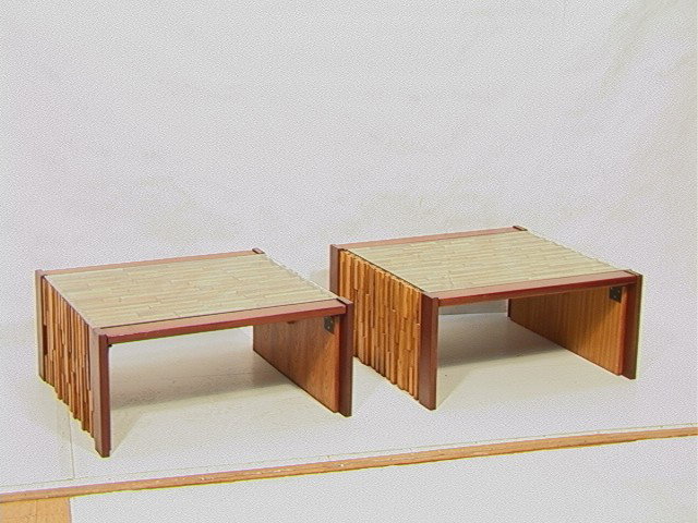 Pr Rosewood PERCIVAL LAFER Side End Tables. Sculp: Pr Rosewood PERCIVAL LAFER Side End Tables. Sculptural Table Base comprised of Rosewood, Jacaranda & Mahogany with Glass Top. Brazilian. Marked Made In BRAZIL. 2 PCS.-- Dimensions: H: 14 inches: W: 30
