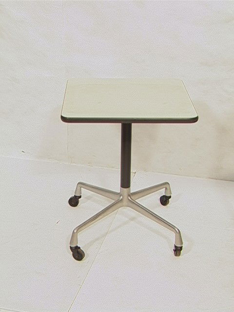 Vintage Industrial HERMAN MILLER Rolling Cart. Sq: Vintage Industrial HERMAN MILLER Rolling Cart. Square Laminate Top. Four Leg Pedestal Base with Casters. Typewriter Clerical Table. Black HM Sticker.-- Dimensions: H: 25.5 inches: W: 20 inches: D: 20