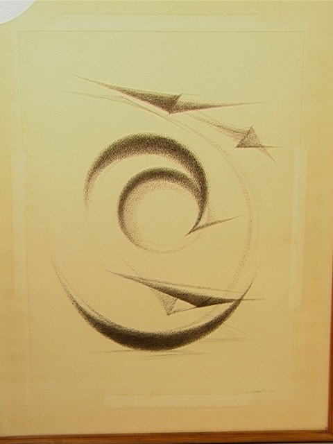 C. CAPPELLO 1966 Ink Drawing. Geometric Ink Draw: C. CAPPELLO 1966 Ink Drawing. Geometric Ink Drawing. Signed and dated.-- Dimensions: Image Size: H: 27 inches: W: 19 inches --- Condition (General): Mounting tape burns to edges of paper. Please conta