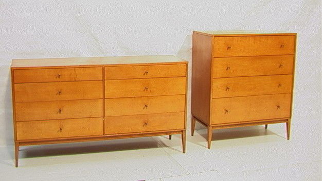 PAUL McCOBB Maple Planner Group 2 Pc Dresser Set.: PAUL McCOBB Maple Planner Group 2 Pc Dresser Set. High & Low Chest. 8 Drawer Low Chest. Four Drawer High Chest. Metal Brass Drawer Pulls. Foil Tags. 2 PCS.-- Dimensions: H: 42.5 inches: W: 36 inches: