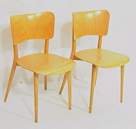 Pr MAX BILL Birch Side Chairs. HORGEN GLARUS La: Pr MAX BILL Birch Side Chairs. HORGEN GLARUS Laminated Plywood Side Chairs. Paper label remnants. 2 PCS.-- Dimensions: H: 30.5 inches: W: 17 inches: D: 20 inches --- Condition (General): Repaired Chip