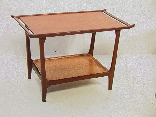 SILVA Danish Modern Teak Tray Table. Four Leg Ta: SILVA Danish Modern Teak Tray Table. Four Leg Table with Removable Bottom Tray Top. Marked Made in Denmark, KRESTEN BUCH. -- Dimensions: H: 22.5 inches: W: 34.5 inches: D: 19.5 inches --- Condition (G